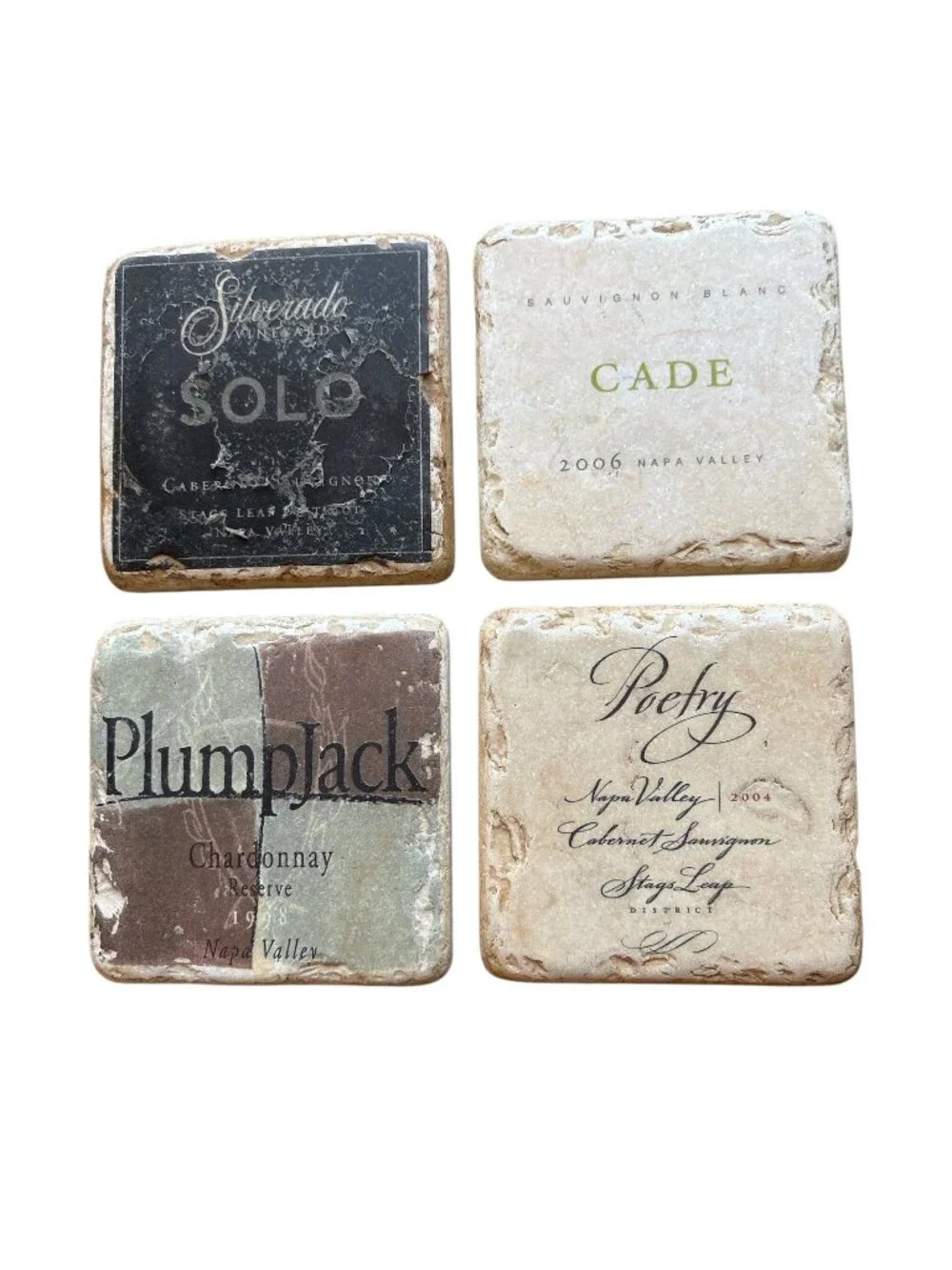 Vintage California Wines Marble & Cork Coasters - Set of 4